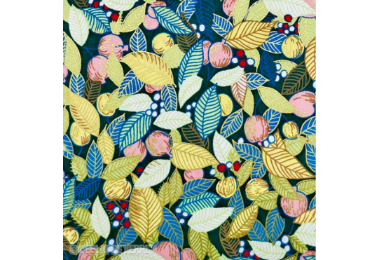 Papier japonais washi feuillage bleu et jaune